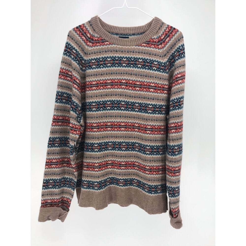 J. Crew Factory Tan Fair Isle Wool Blend Sweater Womens XL